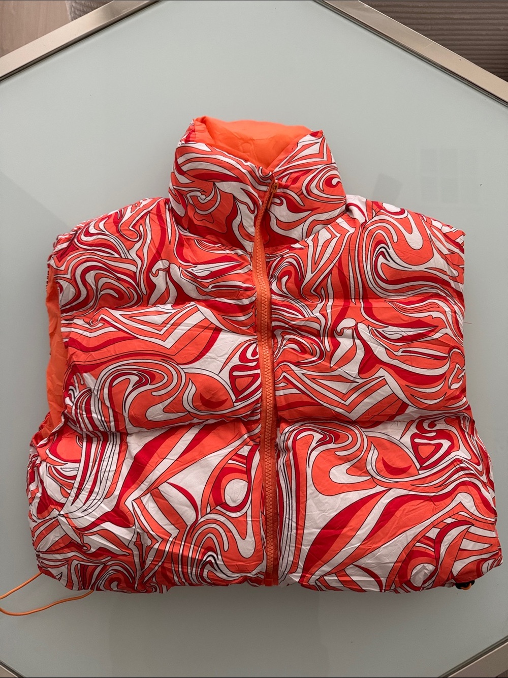 Vibrant Orange Red Swirl Puffer Vest